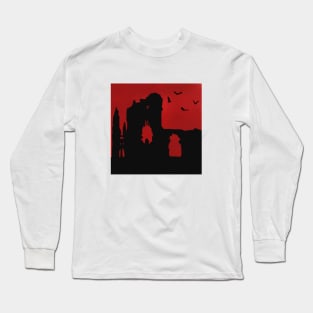 Whitby Abbey silhouette with bats Long Sleeve T-Shirt